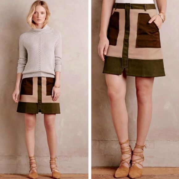 ANTHROPOLOGIE HOLDING HORSES COLOR BLOCK UTILITY MINI SKIRT - Picture 1 of 8
